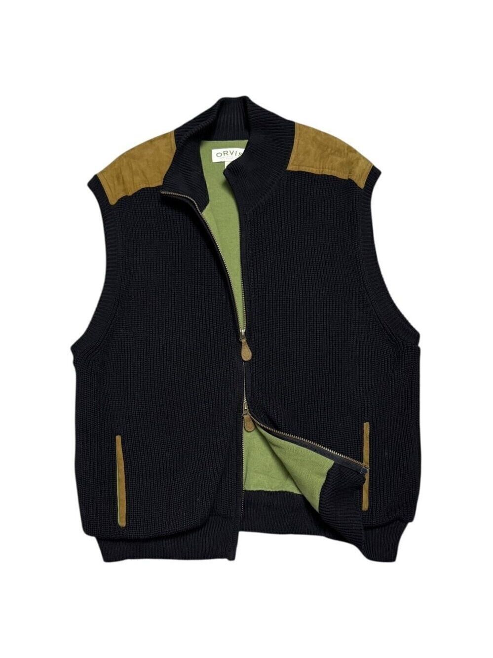 ORVIS Heavy Knit Navy Blue Outdoor Designer Winter Fall Spring Vest Mens XL